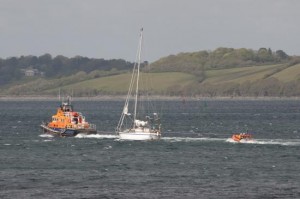 Yacht Rebula on tow in Carrick Roads Yacht Rebula on tow in Carrick Roads