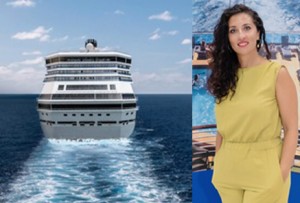 Sailing cruise ship on the sea. Rear end of the vessel with a t Sailing cruise ship on the sea. Rear end of the vessel with a t